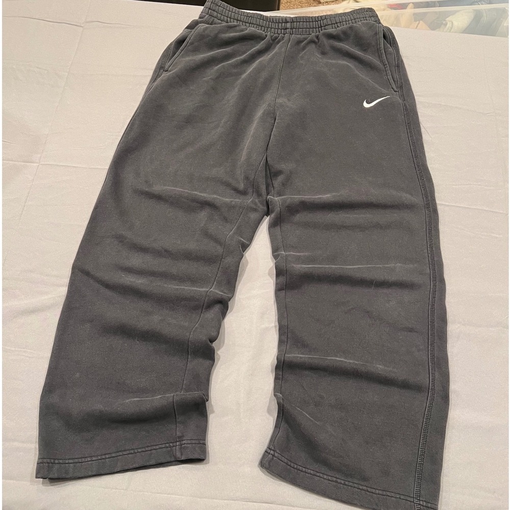 Nike Vintage Baggy Sweatpants Faded Black Wide Leg Fleece Joggers XL 26 Inseam